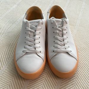 Everlane ReLeather white sneakers with tan soles
